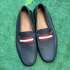 Bally Blue Loafers with Red and White Stripes